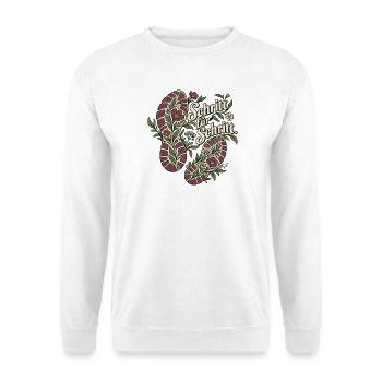 Schritt für Schritt – Laufmotiv - Unisex Pullover - Weiß - Vorne - Alina (178cm) & Michal (187cm)