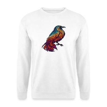 Bunte Orpheus-Krähe - Unisex Pullover - Weiß - Vorne - Alina (178cm) & Michal (187cm)