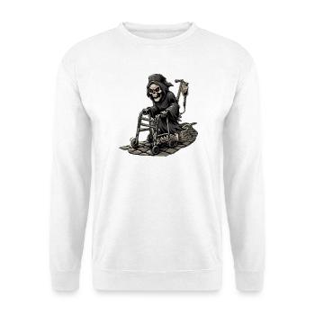 Sensenmann am Gehwagen - Unisex Pullover - Weiß - Vorne - Alina (178cm) & Michal (187cm)