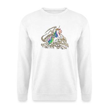 Einhorn Drache Drachenskelett Fabelwesen Fantasy - Unisex Pullover - Weiß - Vorne - Alina (178cm) & Michal (187cm)