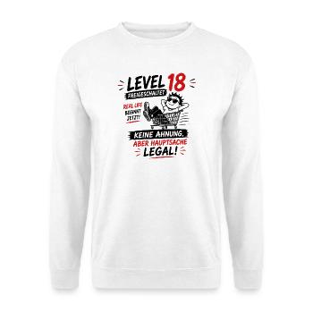 Level 18 Freigeschaltet Volljährig Legal Humor - Unisex Pullover - Weiß - Vorne - Alina (178cm) & Michal (187cm)