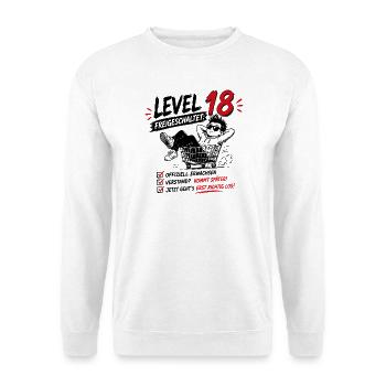 Level 18 Freigeschaltet Volljährig Geburtstag - Unisex Pullover - Weiß - Vorne - Alina (178cm) & Michal (187cm)