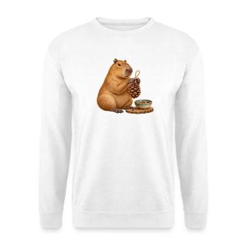 Capybara mit Zapfen-Futterspender - Unisex Pullover - Weiß - Vorne - Alina (178cm) & Michal (187cm)
