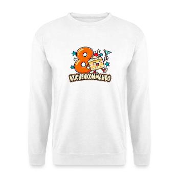 8 Geburtstag – Kuchenkommando - Unisex Pullover - Weiß - Vorne - Alina (178cm) & Michal (187cm)