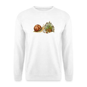 Schnecke mit kleinem Gewächshaus - Unisex Pullover - Weiß - Vorne - Alina (178cm) & Michal (187cm)