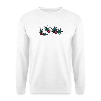 Stechpalmen-Nachtfallmuster - Unisex Pullover - Weiß - Vorne - Alina (178cm) & Michal (187cm)