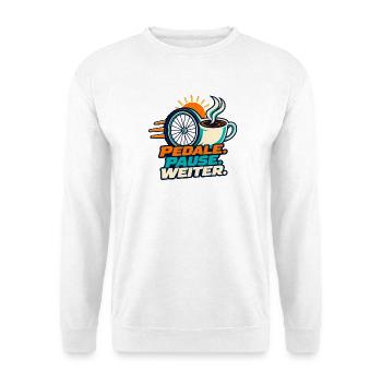 Radfahren – Pedale Pause weiter - Unisex Pullover - Weiß - Vorne - Alina (178cm) & Michal (187cm)