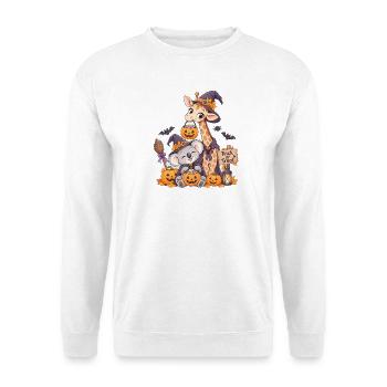 Halloween-Kuschel Giraffe Koala Jack-o-Lantern - Unisex Pullover - Weiß - Vorne - Alina (178cm) & Michal (187cm)
