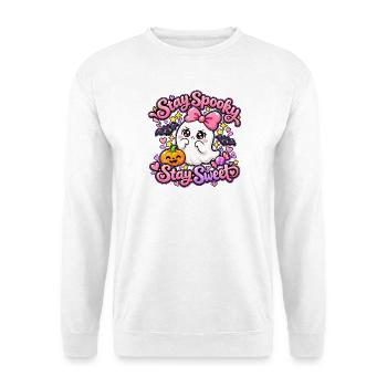 Halloween Geist mit Kürbis - Unisex Pullover - Weiß - Vorne - Alina (178cm) & Michal (187cm)