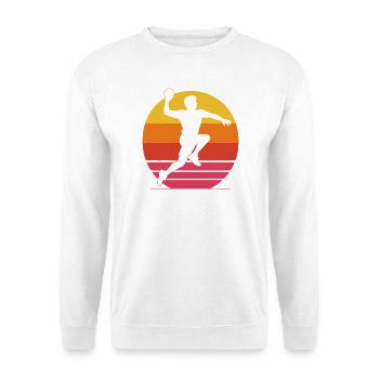 Handballer Sprungwurf – 70er 80er Retro Look - Unisex Pullover - Weiß - Vorne - Alina (178cm) & Michal (187cm)
