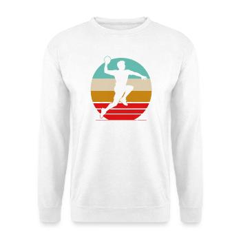 Retro Handball Shirt – Vintage Sonnenuntergang - Unisex Pullover - Weiß - Vorne - Alina (178cm) & Michal (187cm)