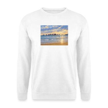 Sonnenuntergang an der Stadtbucht - Unisex Pullover - Weiß - Vorne - Alina (178cm) & Michal (187cm)