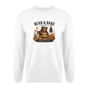 Bear Bake Gemütliche Herbstbäckerei - Unisex Pullover - Weiß - Vorne - Alina (178cm) & Michal (187cm)