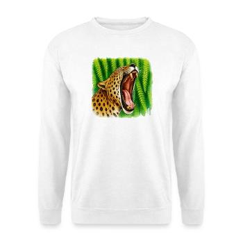 Leopard im Dschungel im Farbenspiel - Unisex Pullover - Weiß - Vorne - Alina (178cm) & Michal (187cm)