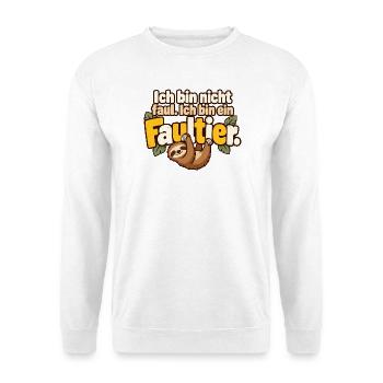 Faultier Spruch Humor Gemütlichkeit - Unisex Pullover - Weiß - Vorne - Alina (178cm) & Michal (187cm)
