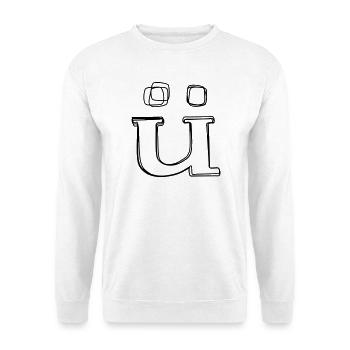 Kleinbuchstabe ü handgezeichnet - Unisex Pullover - Weiß - Vorne - Alina (178cm) & Michal (187cm)