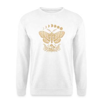 Der Nachtfalter unter den Mondphasen - Unisex Pullover - Weiß - Vorne - Alina (178cm) & Michal (187cm)