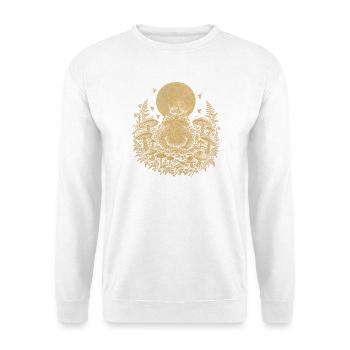 Die Kröte im Pilzring unter dem Vollmond - Unisex Pullover - Weiß - Vorne - Alina (178cm) & Michal (187cm)