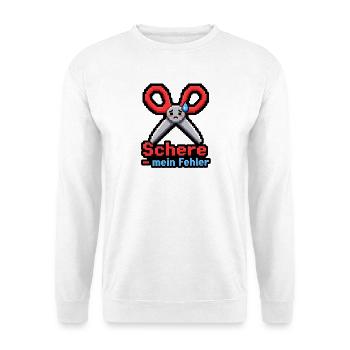 Schere mein Fehler Pixel Art Retro Gaming Shirt - Unisex Pullover - Weiß - Vorne - Alina (178cm) & Michal (187cm)