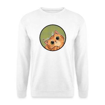 Neugieriges Kätzchen auf Karo - Unisex Pullover - Weiß - Vorne - Alina (178cm) & Michal (187cm)