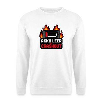 Akku leer Crashout 8-Bit Pixel Art Gamer Shirt - Unisex Pullover - Weiß - Vorne - Alina (178cm) & Michal (187cm)