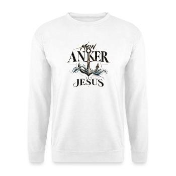 Mein Anker ist Jesus Christliches Streetwear Motiv - Unisex Pullover - Weiß - Vorne - Alina (178cm) & Michal (187cm)