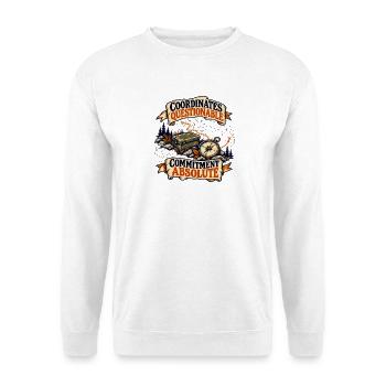 Geocaching – fragwürdige Koordinatoren - Unisex Pullover - Weiß - Vorne - Alina (178cm) & Michal (187cm)