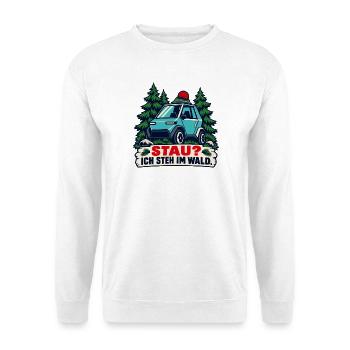 Stau? Ich steh im Wald - Unisex Pullover - Weiß - Vorne - Alina (178cm) & Michal (187cm)