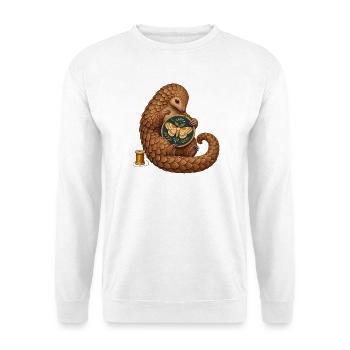 Schuppentier stickt eine Motte - Unisex Pullover - Weiß - Vorne - Alina (178cm) & Michal (187cm)