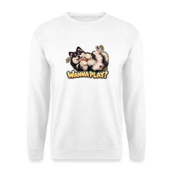 Finnischer Lapphund – möchtest du spielen? - Unisex Pullover - Weiß - Vorne - Alina (178cm) & Michal (187cm)