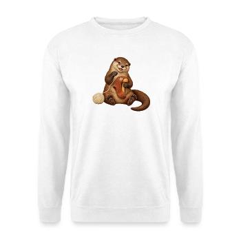 Otter stopft einen Wollsocken - Unisex Pullover - Weiß - Vorne - Alina (178cm) & Michal (187cm)