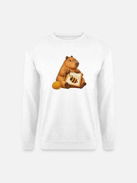 Capybara mit Punch-Needle-Biene - Unisex Pullover - Weiß