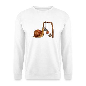 Schnecke mit Kiesel-Mobile - Unisex Pullover - Weiß - Vorne - Alina (178cm) & Michal (187cm)