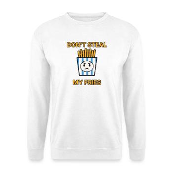 Pommes – Don’t steal my fries – lustiger Spruch - Unisex Pullover - Weiß - Vorne - Alina (178cm) & Michal (187cm)