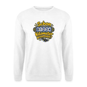 Kilometer sammeln – Laufmotivation  - Unisex Pullover - Weiß - Vorne - Alina (178cm) & Michal (187cm)