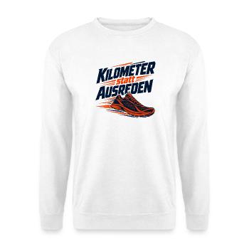 Laufmotivation: Keine Ausreden - Unisex Pullover - Weiß - Vorne - Alina (178cm) & Michal (187cm)