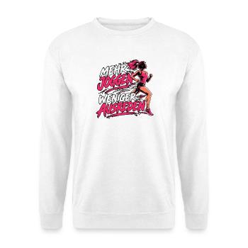 Mehr Joggen, weniger Ausreden - Unisex Pullover - Weiß - Vorne - Alina (178cm) & Michal (187cm)