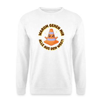 Pylon Spruch: Warum gehen mir alle aus dem Weg - Unisex Pullover - Weiß - Vorne - Alina (178cm) & Michal (187cm)
