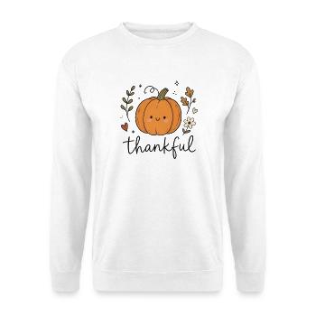 Süßer Kawaii Kürbis Herbst Design - Unisex Pullover - Weiß - Vorne - Alina (178cm) & Michal (187cm)