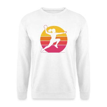 Retro Handballerin – Vintage Sonnenuntergang - Unisex Pullover - Weiß - Vorne - Alina (178cm) & Michal (187cm)