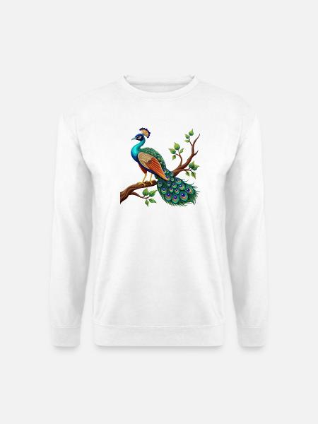 Einfacher Pfau auf Ast - Unisex Pullover - Weiß