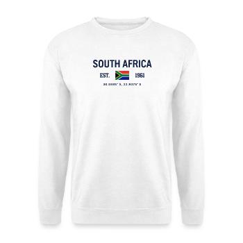 South Africa - Südafrika - Flagge - Koordinaten - Unisex Pullover - Weiß - Vorne - Alina (178cm) & Michal (187cm)