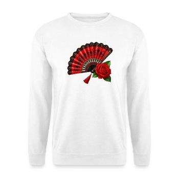 Spanischer Fächer mit Rose - Unisex Pullover - Weiß - Vorne - Alina (178cm) & Michal (187cm)