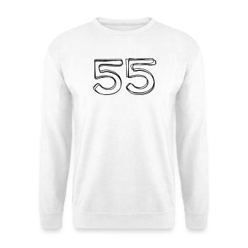 Zahl 55 handgezeichnet - Unisex Pullover - Weiß - Vorne - Alina (178cm) & Michal (187cm)