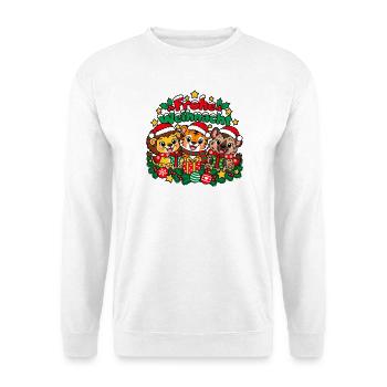 Frohe Weihnacht Tiere - Unisex Pullover - Weiß - Vorne - Alina (178cm) & Michal (187cm)