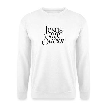 Jesus_my_Savior_Black - Unisex Pullover - Weiß - Vorne - Alina (178cm) & Michal (187cm)