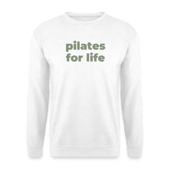 Pilates fürs Leben Typografik - Unisex Pullover - Weiß - Vorne - Alina (178cm) & Michal (187cm)