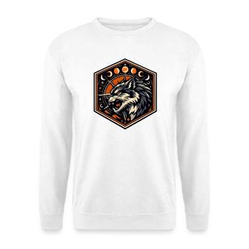 Mondwolf Emblem - Unisex Pullover - Weiß - Vorne - Alina (178cm) & Michal (187cm)