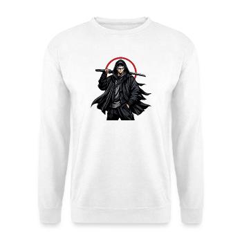 Schwarzer Ninja mit Klinge - Unisex Pullover - Weiß - Vorne - Alina (178cm) & Michal (187cm)