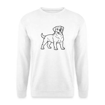 Rottweiler – Minimalistische Line Art - Unisex Pullover - Weiß - Vorne - Alina (178cm) & Michal (187cm)